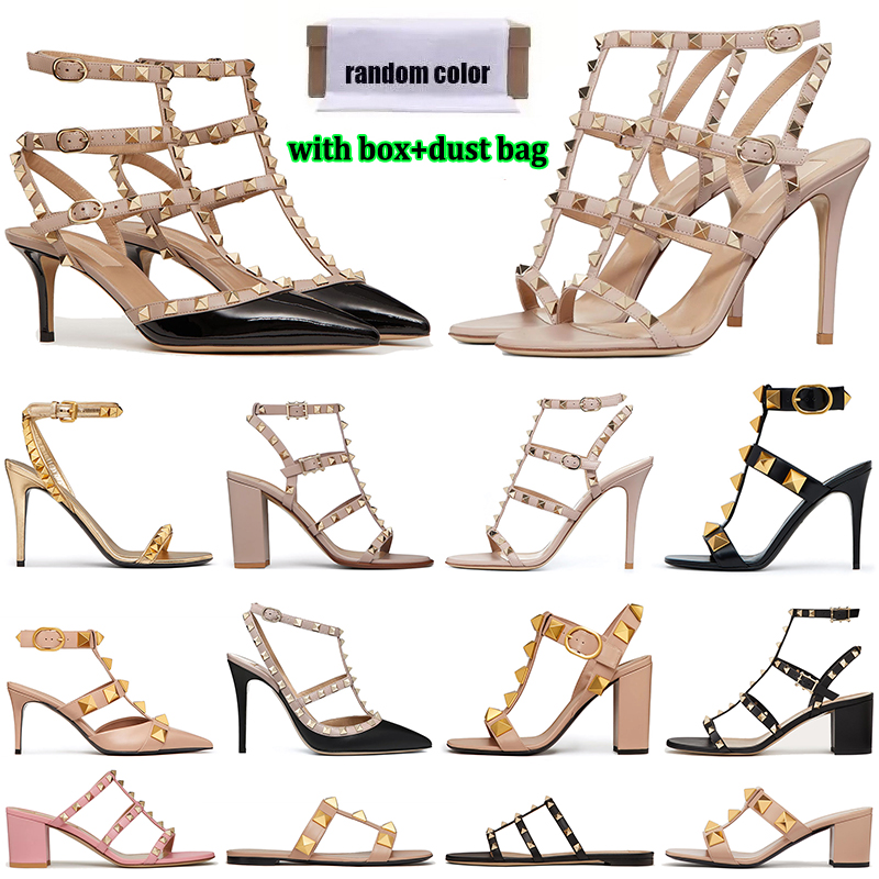 

2023 designer sandals women classic high heels leather patent slides luxury slippers rivets sandal ladies sliders fashion slipper womens slide outdoor dress shoes, Item#28