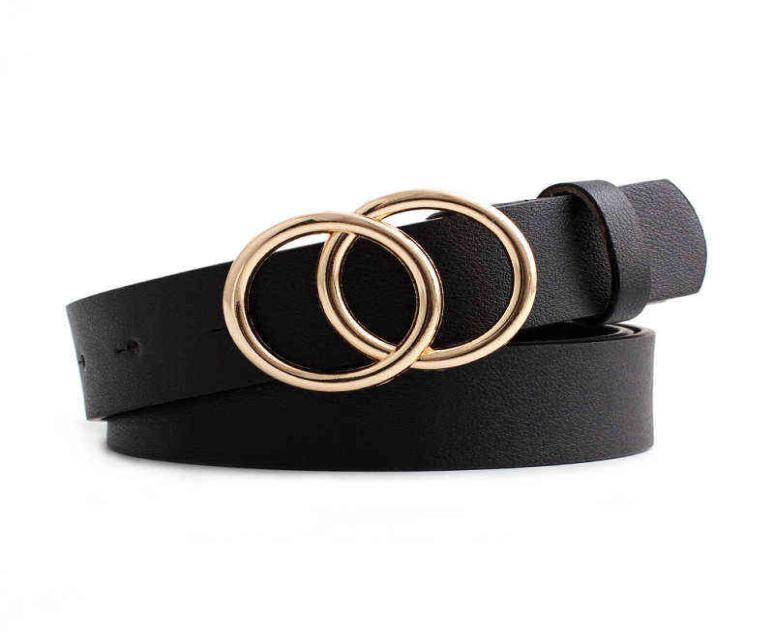 

Double Ring Circle Button Belt Leisure Jeans Fashion Dress Women Leather Belt Simple Solid Girls Adjustable Waistband 2022 Y2203018493190, Black