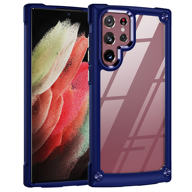 

Armor Acrylic Shockproof Phone Cases For Samsung S23 S22 S21 Plus Ultra A14 A54 A12 A32 A52 Crystal Clear Cellphone Case Back Cover, Blue