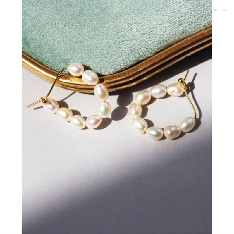 

Hoop Earrings Monlansher Fashion Versatile And Elegant Freshwater Pearl For Women Handmade U-shaped Earring Copper Jewelry Gift