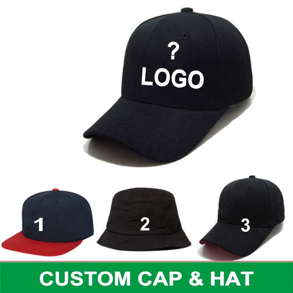 

Custom Logo Baseball Caps Hip Hop Adjustable Snapback Adult Kids Size Embroidery Printing Logo Fitted Full Complete Closed Hat Sun Visor Bucket Hat Available, Send us details of your hat and logo
