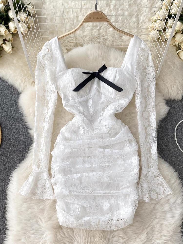 

Casual Dresses YuooMuoo Romantic Women Lace Bodycon Party Dress 2023 Sexy Package Hips White Black High Waist Mini Vestidos