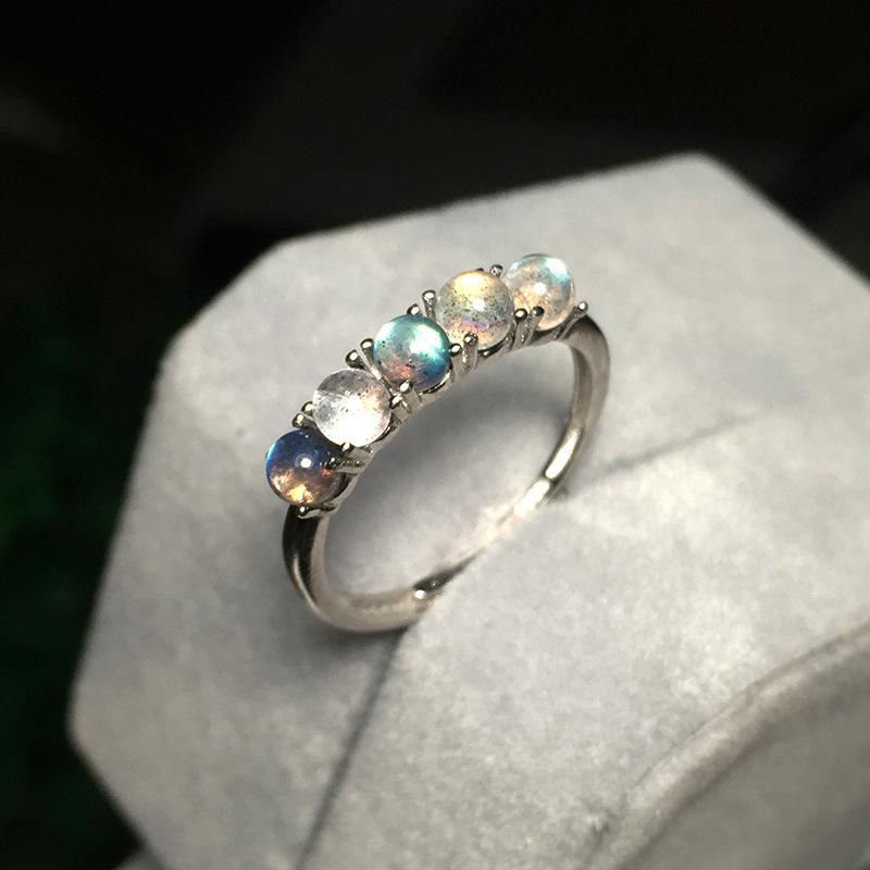

Cluster Rings Authentic S925 Sterling Silver Jewelry Grey Moonstone Gift For Love TLJ1320