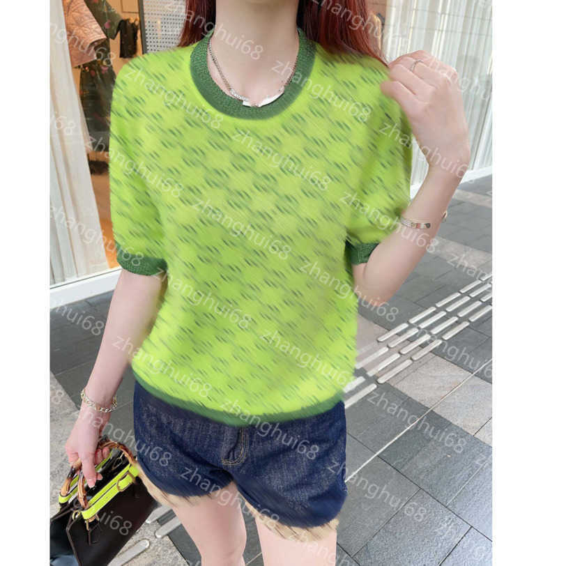

23ss womens designer clothing Womens Knits Crewneck Color matching double G jacquard logo Short sleeve knitting top High quality womens clothes a1