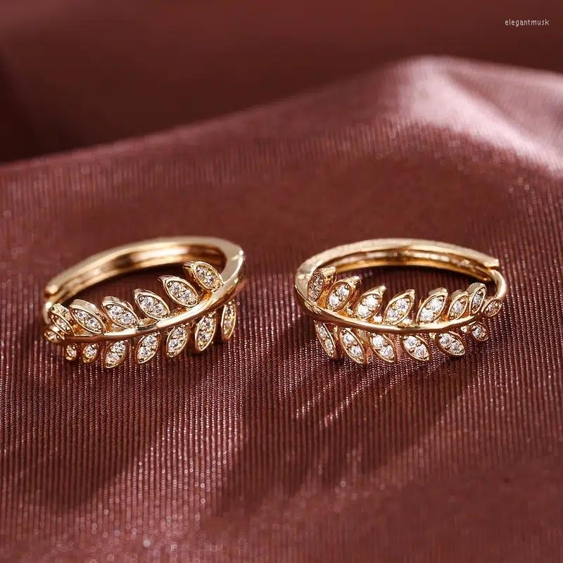 

Hoop Earrings Huitan Leaves Branches Dainty Ear Accessories For Women Delicate Female Daily Wear Wedding Bridal Jewelry