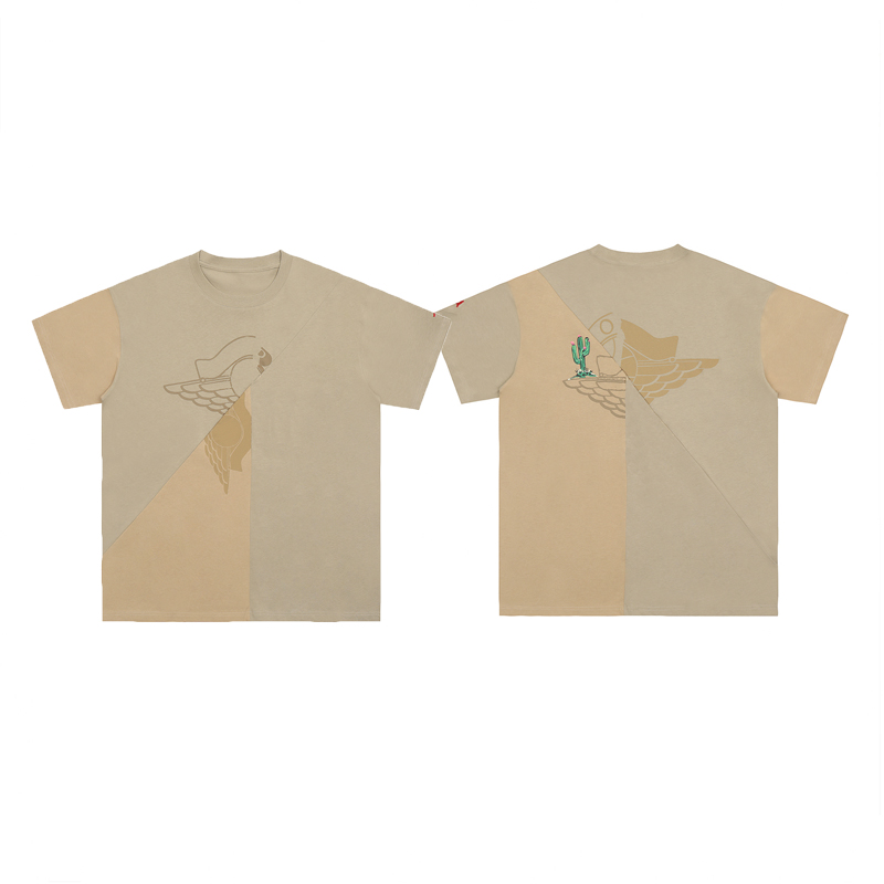 

23ss USA Men Cotton Tee T shirts Summer Short Sleeve Patchwork Casual High Street Skateboard Cracked Prints Tshirt Tops Khaki Colors, S517 khaki