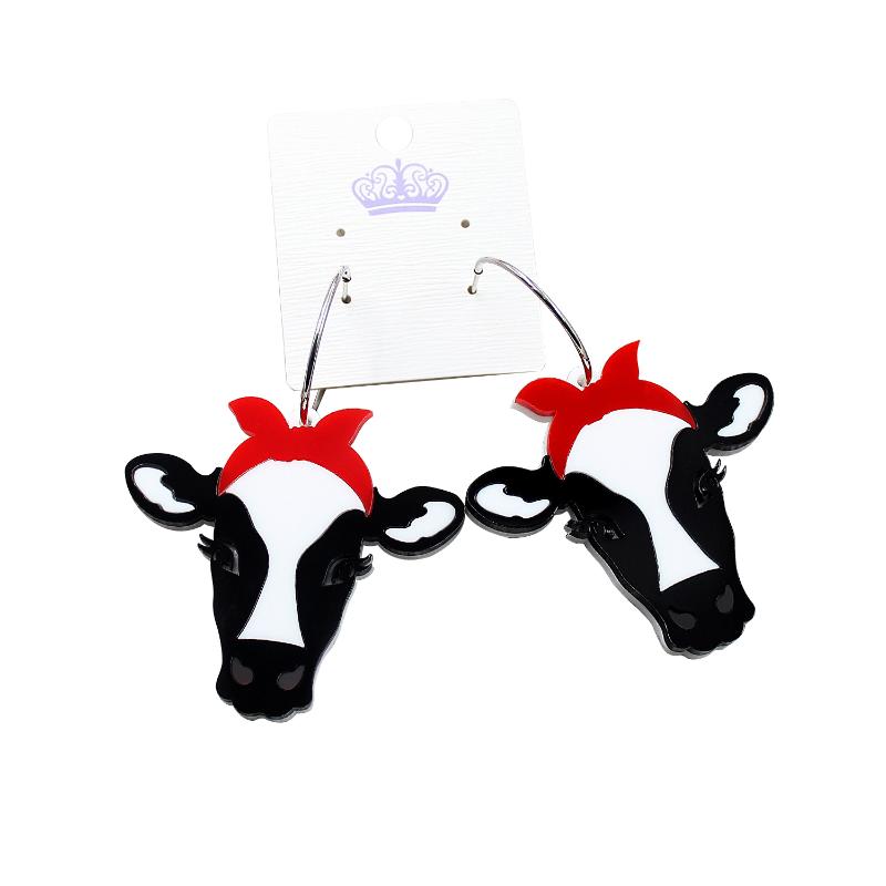 

Dangle Earrings & Chandelier 50mm Acrylic Cow Earring With Red Bow Cute Animal Hook Laser Cutout-HP124Dangle ChandelierDangle