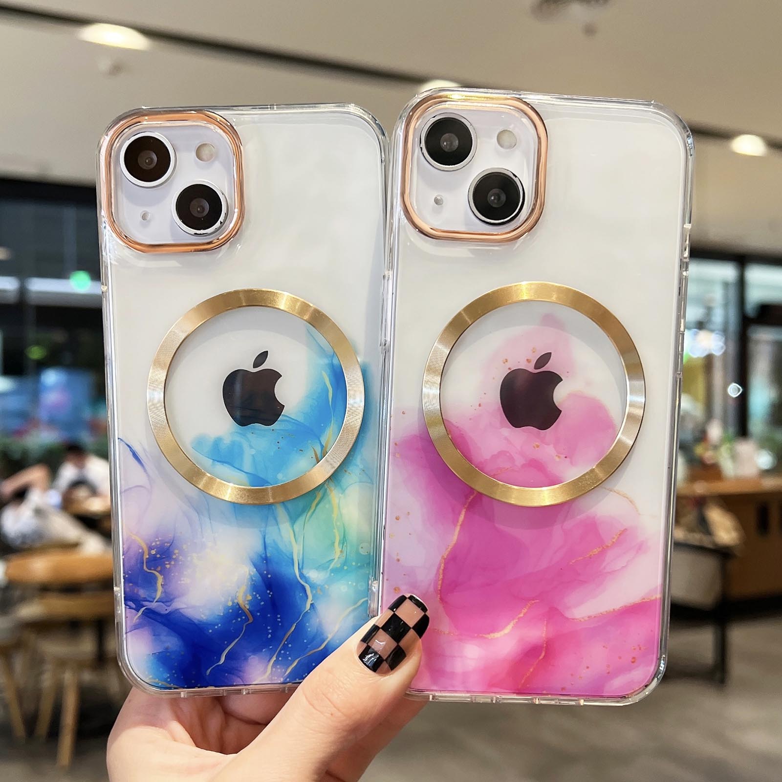 

Magnetic For Magsafe Charge Transparent Watercolor Marble Case For iPhone 14 Pro Max 13 12 11 Pro Max Double Sided Soft Cover