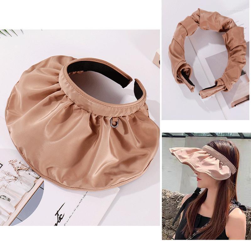 

Wide Brim Hats 2023 Foldable Sun Hat Adjustable Large Beach For Women Summer Empty Top Visors Cap Hair Band Eger22, Beige