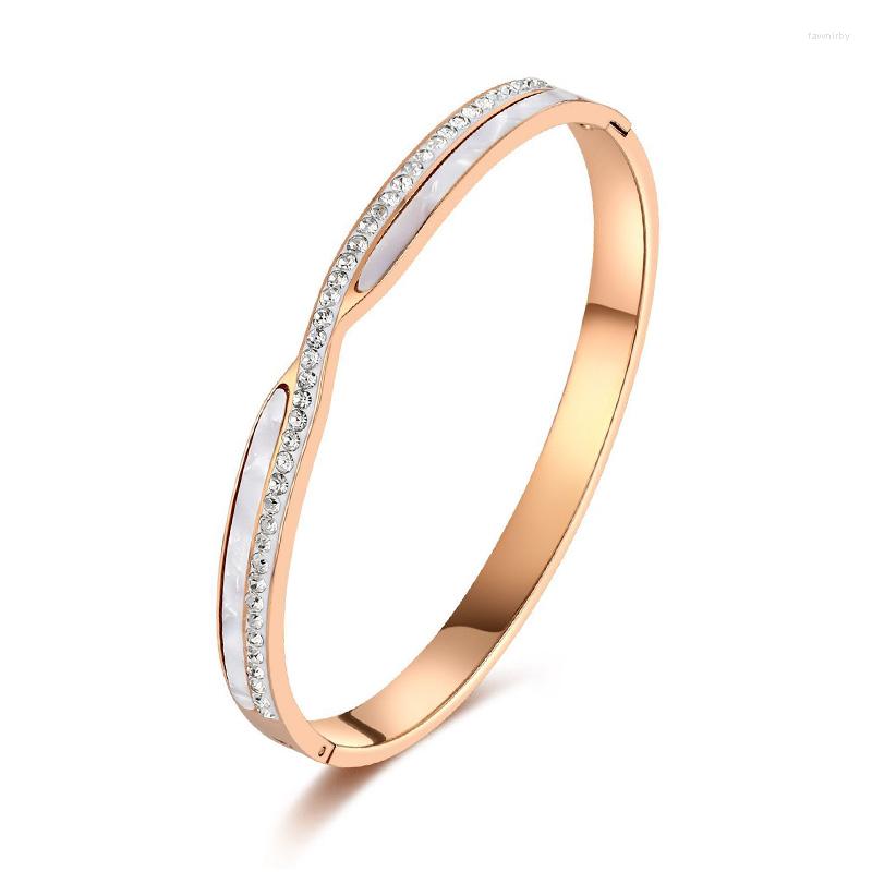 

Bangle Circle Rose Gold Stainless Steel Bracelet Fritillaria Zircon Women's Accessories Bangles Fashion Jewelry Hard Bracelets For Girl
