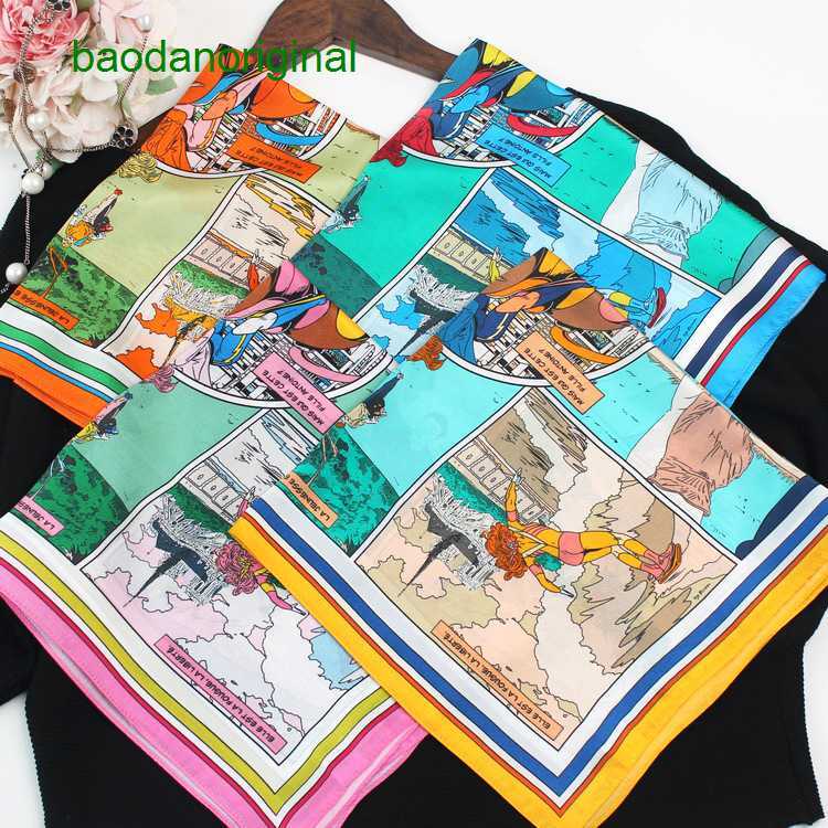 

Hemres Designer Scarves Paris Girls' Series 53cm Comic Style Small Square Women's Spring and Autumn Mulberry Silk Temperament Versatile Scarf