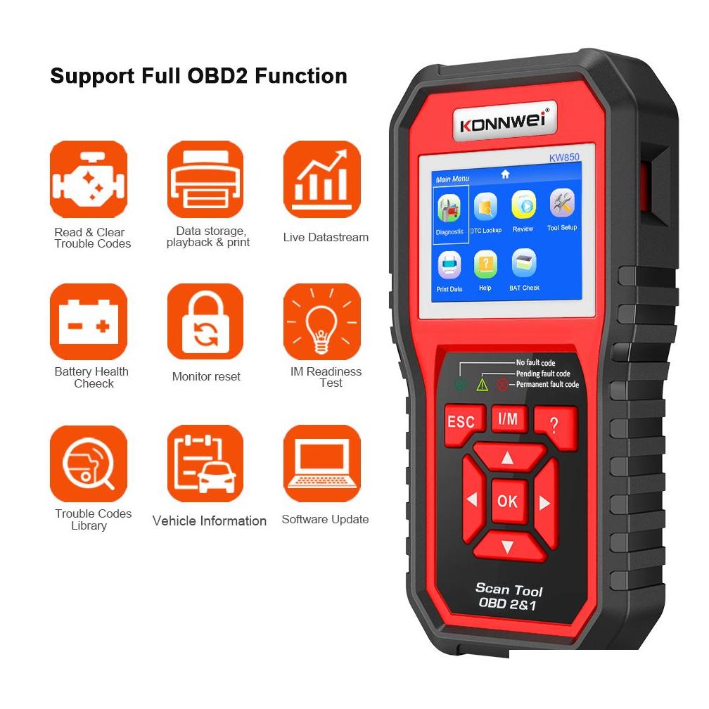 konnwei obd2 odb2 scanner auto diagnostic scanner kw850 full function car diagnosis car scanner universal obd engine code reader