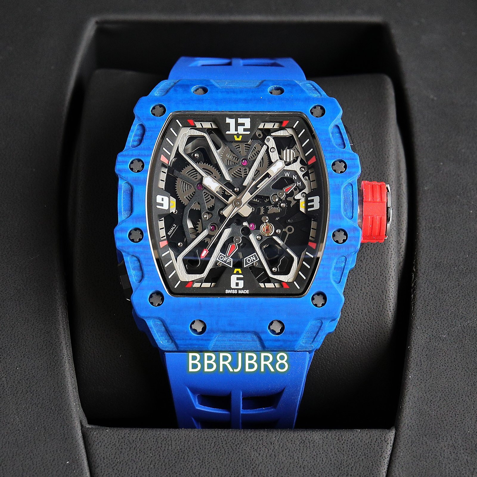 

2023 ZY RM35-03 watch features a fully automatic mechanical movement Sapphire mirror NTPT carbon fiber case with a natural rubber strap, As shown
