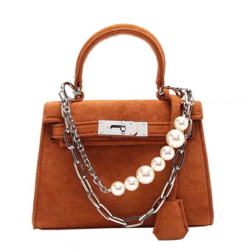 

Designer Bag Tote Bag Handbag H ermes Crossbody Bag Shoulder Bags Small Velvet Bag Autumn/winter New Suede Pearl Chain Decoration Bag MPL1, Dark brown