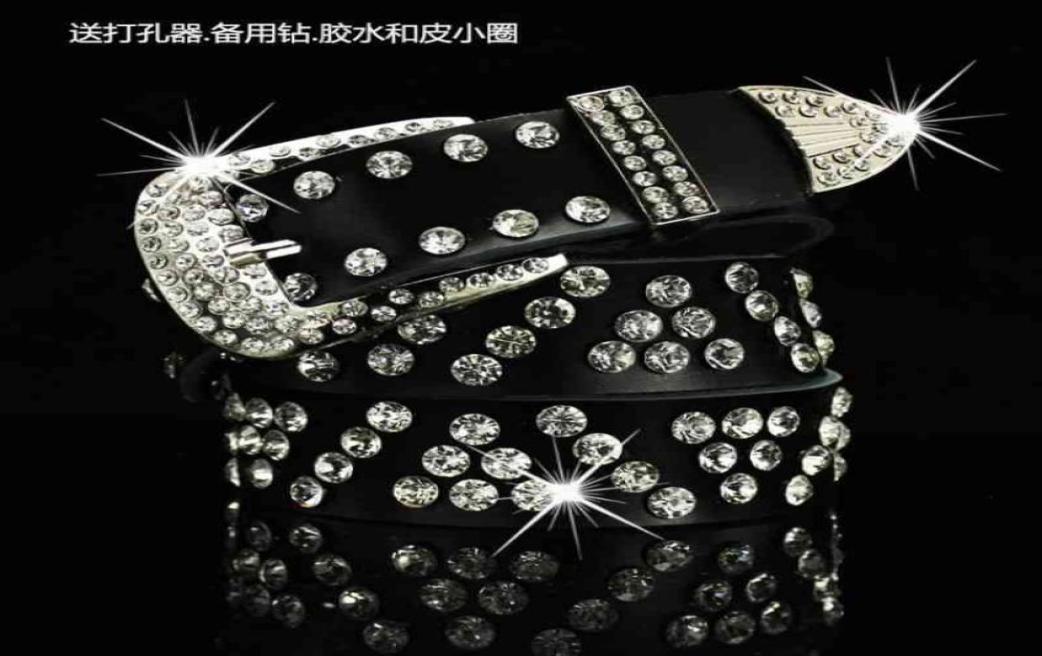 

White leather Rhintone with diamond trend versatile women039s trouser decoration jeans wide belt black2635793, Black
