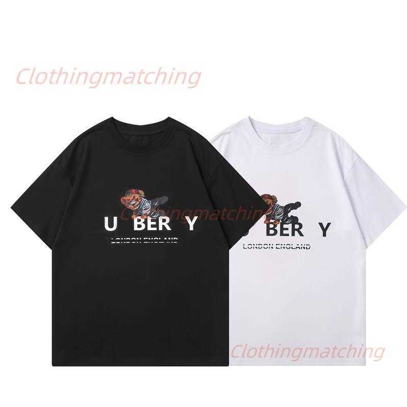 

2023 Spring and Summer European and American New Fashion Embroidered Cartoon Casual Sleeve t-Shirt Street Men's and Women's aa, Black