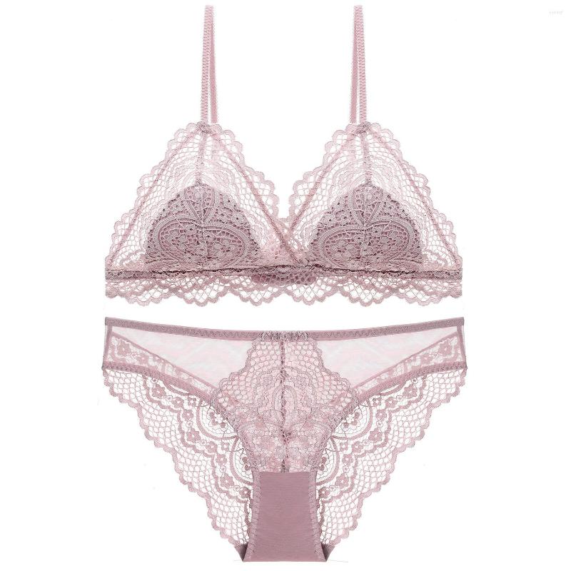 

Bras Sets Wireless Lace Thin Girly Set French Sexy Triangle Cup Bra, Black