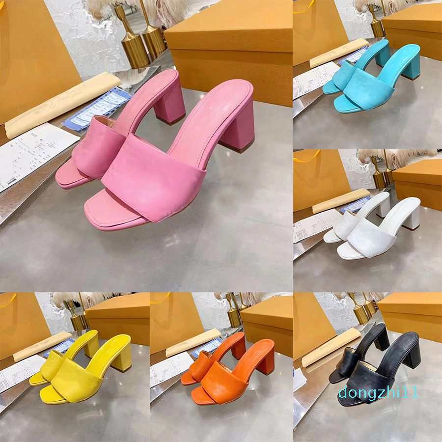 

Designer Sandals Revival Mules Slippers Women High Heels Black Pink Orange Blue WATERFRONT White Leather outsole Flip Flops, Blue 1