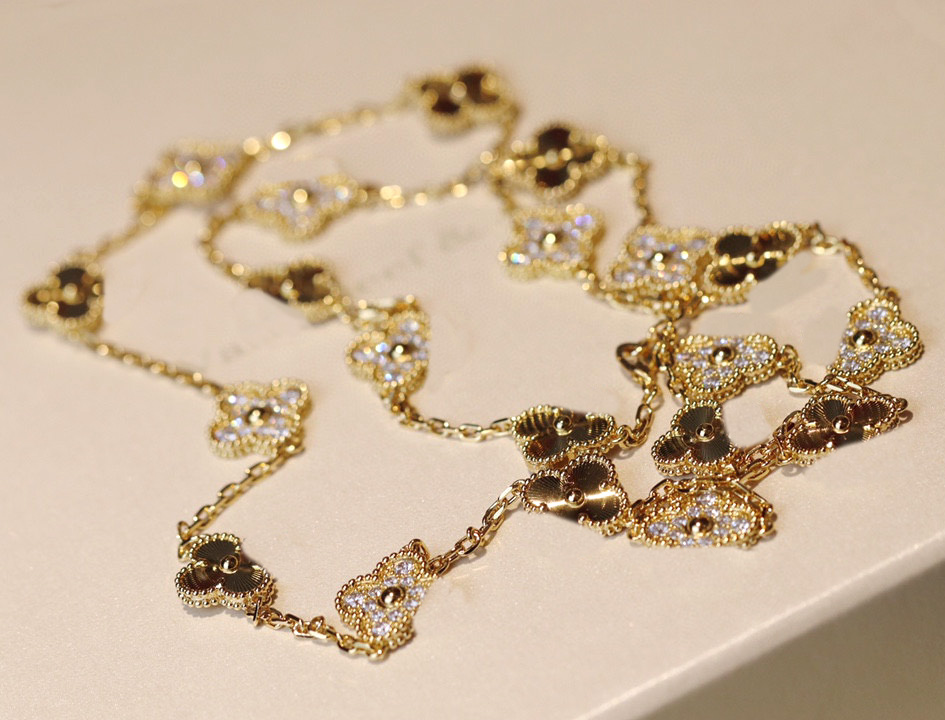 

2023 Luxury quality V gold material 20pcs flower charm pendant necklace with diamond in 18k gold plated have stamp box PS5130