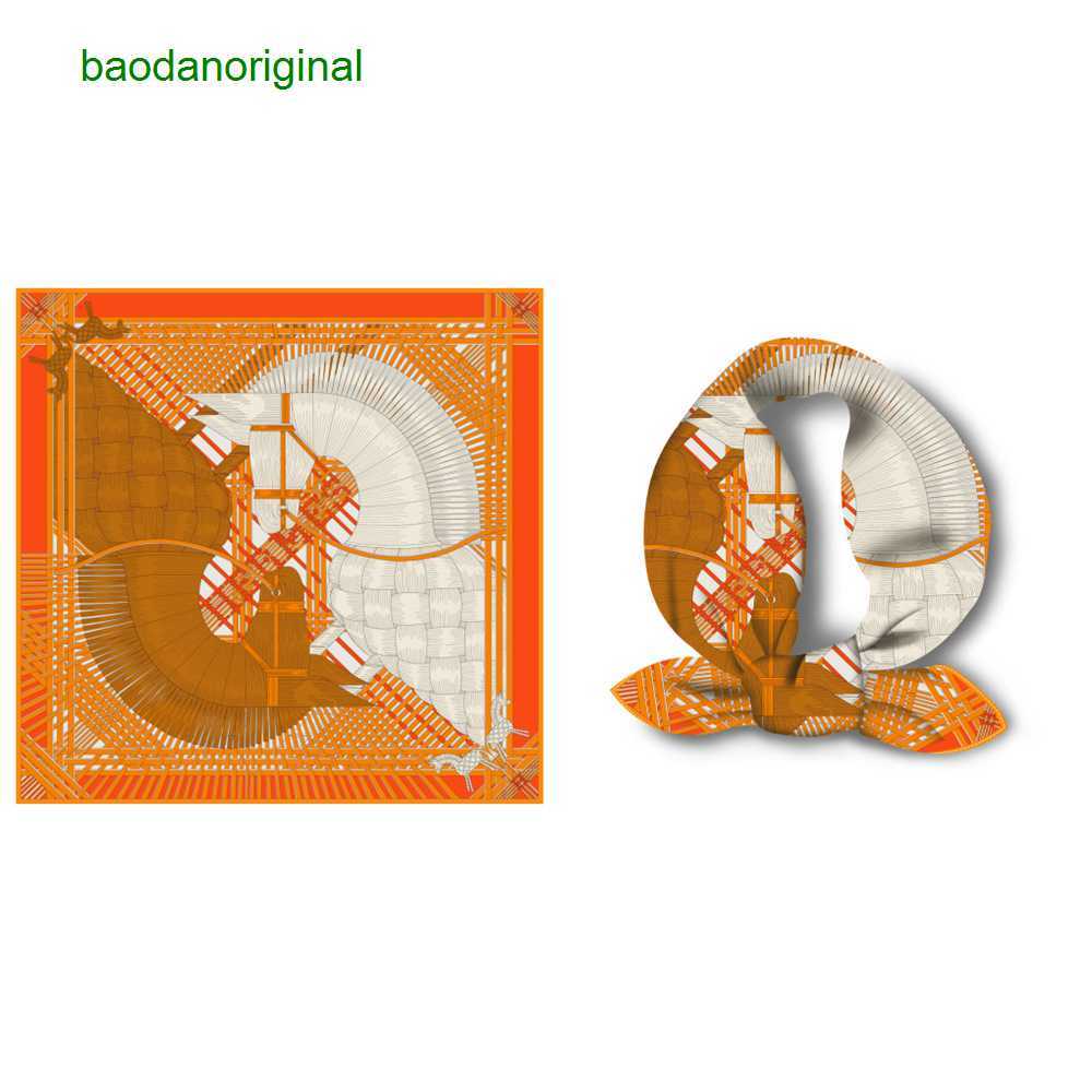 

Hemres Designer Scarves Yinghua h Family's New Two Horse Weaving Love Women's 53cm Imitation Silk Square Versatile Professional Small Scarf