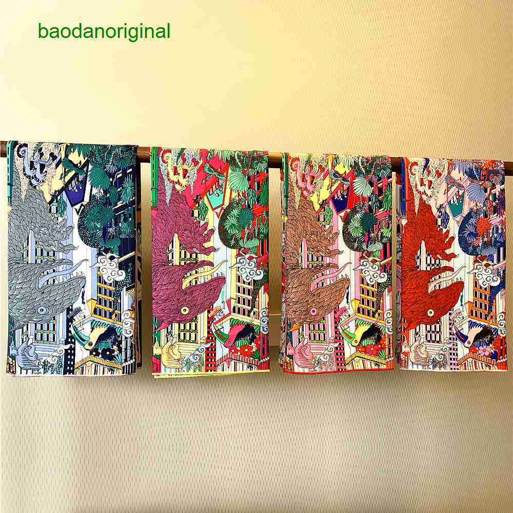 

Hemres Designer Scarves Korean Version 90cm Pure Handmade Rolled Edge Animal Kingdom Women's Twill Square Scarf Shawl Gift Scarves