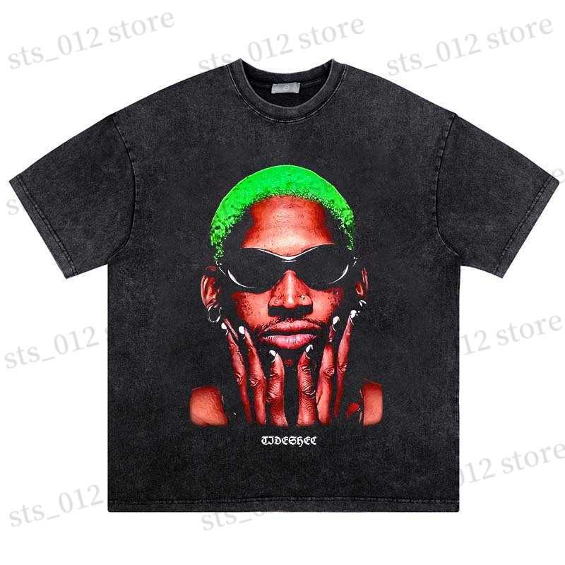 

Men's T-Shirts 2022 Vintage Hip Hop Streetwear Men T Shirt Rodman Portrait Printed Tshirt Cotton Men Oversize Washed Tees Harajuku Tees T230512, White