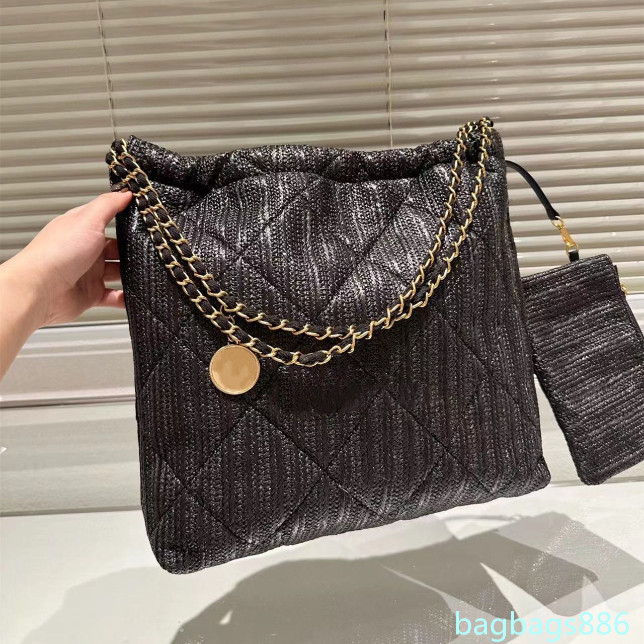 

Vintage Straw Women Jumbo Shoulder Bag With Clutch Two Color Crossbody Designer Large Tote Bag Buckle Luxury Handbag Trend Outdoor Shopping Suitcases Purse 42x39CM, Black