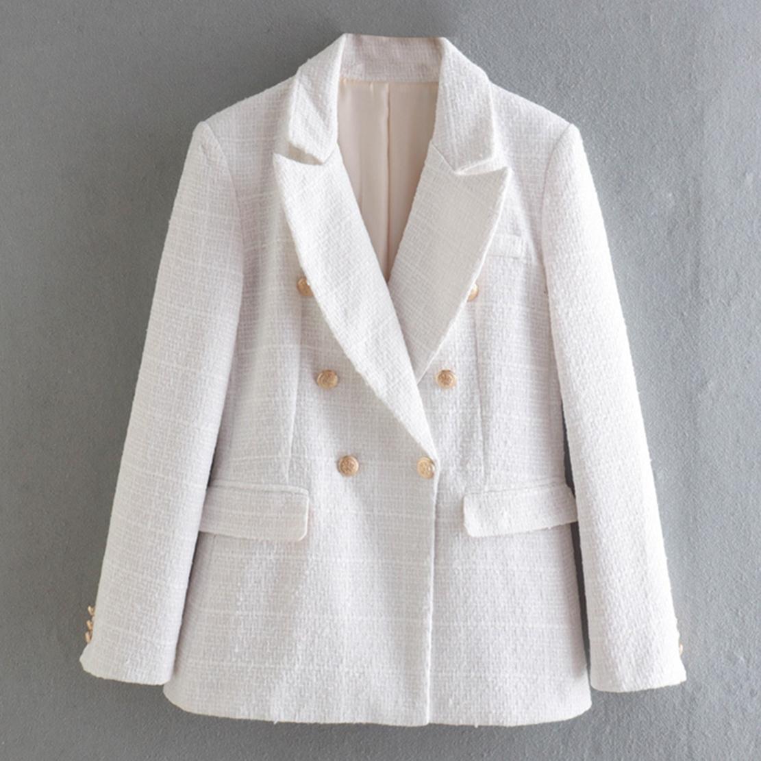 

Pants Maxdutti England Style Fashion BlazersTopsTexture Gold Buttons Double Breasted Solid Casual Blazers Women, White