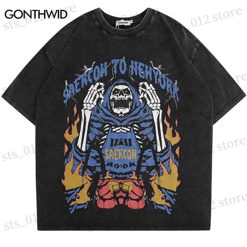

Men's T-Shirts Vintage T-Shirts Y2K Streetwear Hip Hop Skull Skeleton Print Punk Gothic Tshirt Men Harajuku Casual Loose Short Sleeve Tee Shirt T230512, Black8
