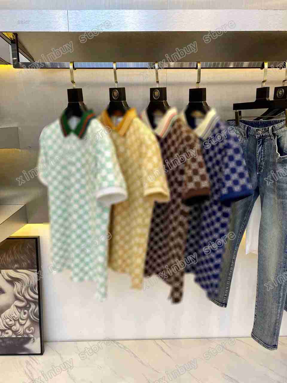 

21ss Mens Polos Double Letter Water Color Print Casual High Quality Fashion Men Wild Top Blue Coffee PVSR, G03