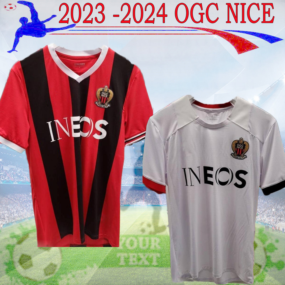 

23 24 OGC Nice FC soccer jerseys DELORT MELOU GOUIRI 2023 2024 OGC Nice football shirts DOLBERG DANTE KAMARA ATAL home away S-XXL, 23-24 home fans