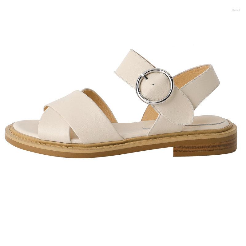 

Sandals Rome Style Women Retro Casual Gladiator Pumps Genuine Leather Low Heels Working Shoes Woman Summer Arrival, Beige