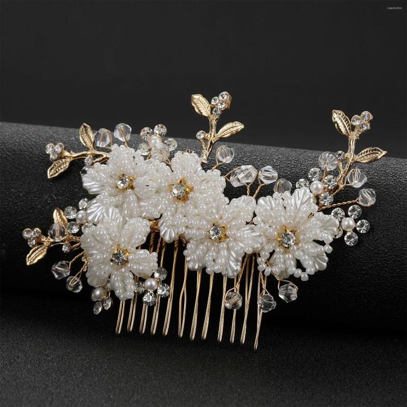 

Hair Clips Bead Comb Bride Tiaras 2023 Floral Hairpin Forks For Women Pearl Alloy Princess Crowns Charm Wedding Jewelry Gifts