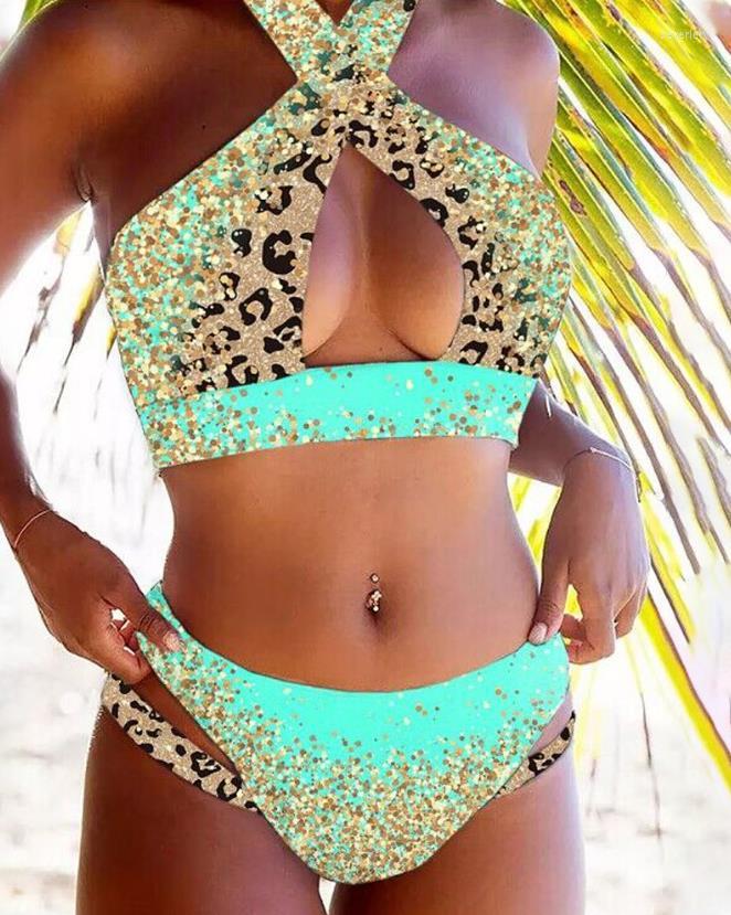 

Women' Swimwear 2023 Selling Fashion Women' Contrast Leopard Pattern Cross Cut Bikini Set