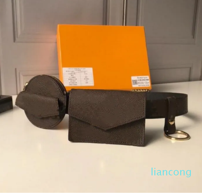 

Brand Leather Belts designer Men Women Luxury Clutch Wallet Brown Flower Waist Bags Real Leather Purse With dust bag original207B