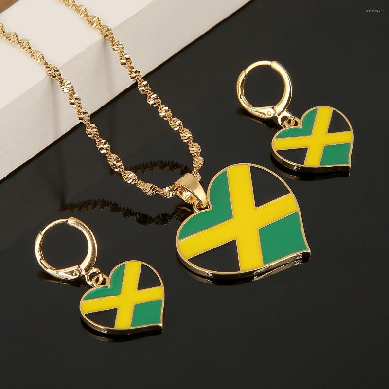 

Necklace Earrings Set Stainless Steel Jamaica Map National Flag Pendant Trendy Heart, Picture shown