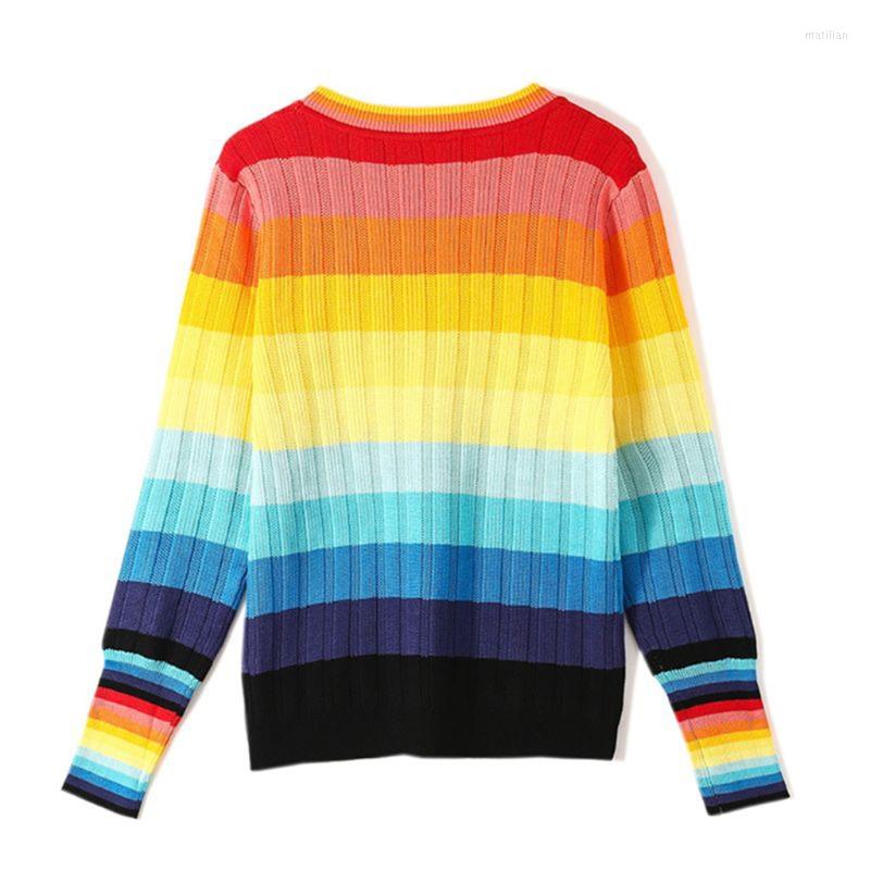 

Women' Sweaters Knitted Rainbow Sweater Pullover Spring Autumn Basic Slim Top Long Sleeve For Women Winter Inner Ride, Picture shown