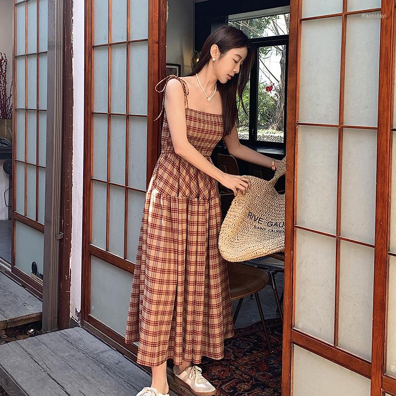 

Casual Dresses 2023 Summer Dressed Girl Retro Lattice Camisole High Waisted Appear Thin Large Pendulum, Green