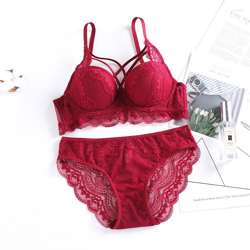 

Bras Sets 2023 Sexy High Quality Women Solid Color Lace Bra Set Silk Push Up Plus Size Underwear Bow And Hollow Panties, Black