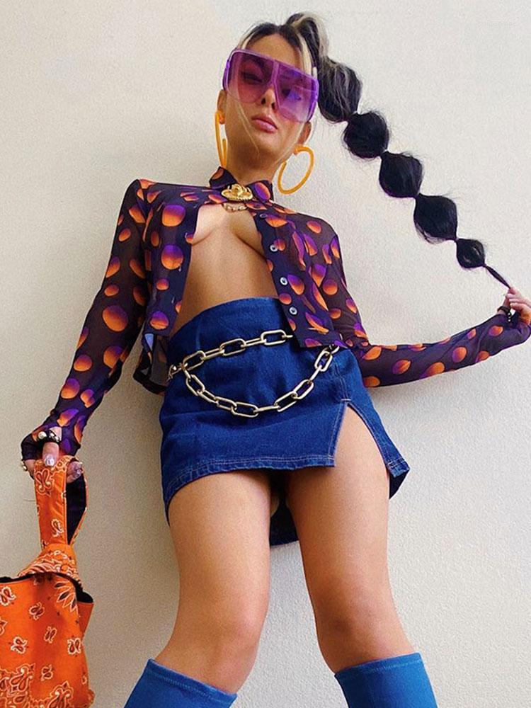 

Women' Blouses Kalevest Y2K Shirts Lapel Printed Cardigan Long Sleeve Single Breasted Casual Tops Purple Fashion Harajuku Women 2023