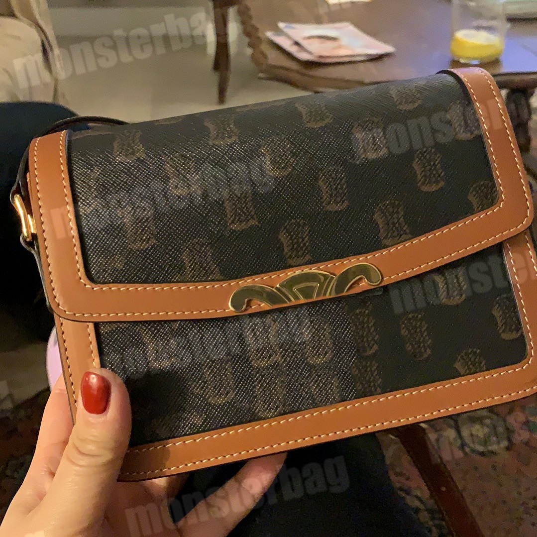 

Designer Triomphe Box Bag Luxury Shoulder Flap Crossbody Bags Women Men Classique Teen High Quality Leather Canvas With Strap Fashion Summer, Color 32