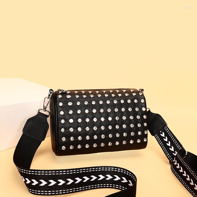 

Evening Bags Fashion Trend Rhinestone Sling Luxury Designer Handbag For Women Genuine Leather Casual Vintage Tote Lady Shoulder Messenger