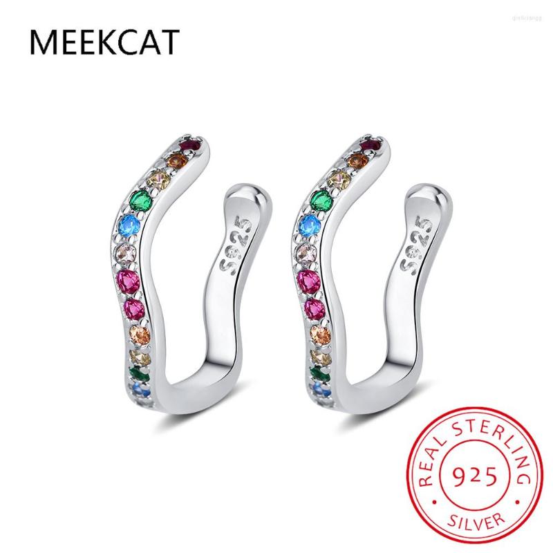 

Backs Earrings Real 925 Sterling Silver Colorful Shining CZ Wave Ear Cuff Clip For Women Without Piercing Earing Jewelry DA1693