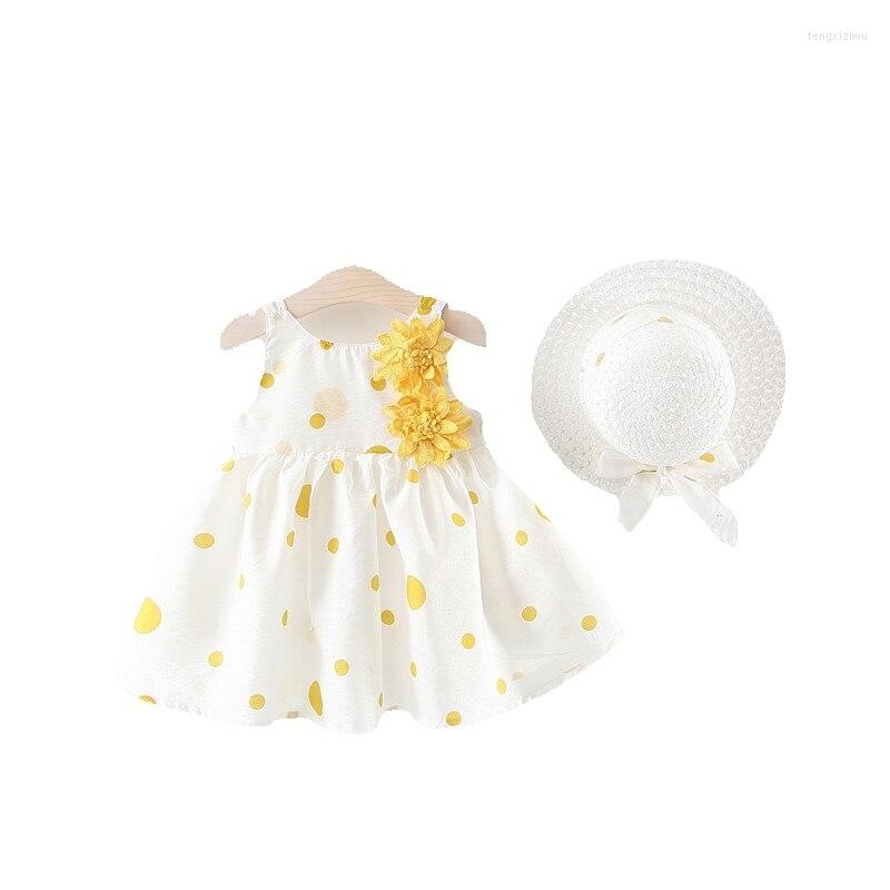 

Girl Dresses 0-24M Baby Print Floral Dress With Bow Hat Clothes Outfits Infant Toddler Born, Beige