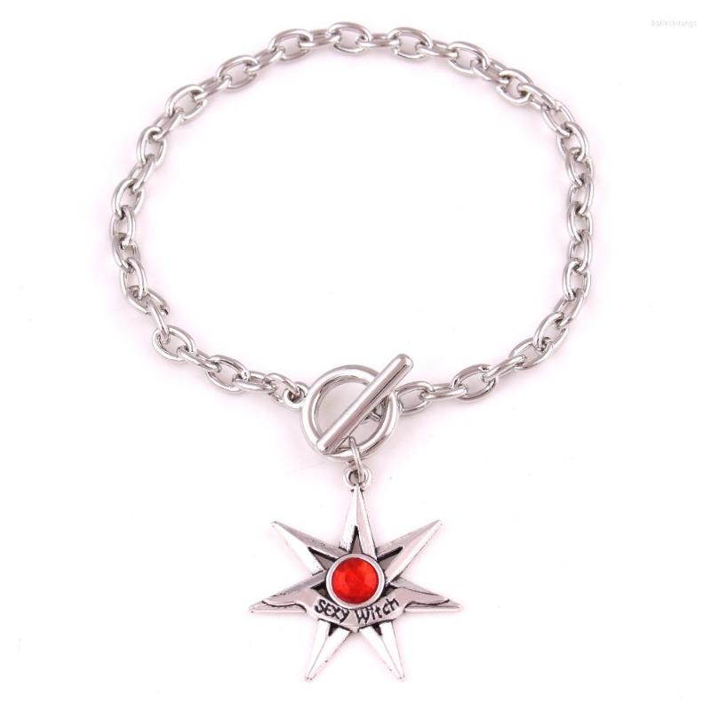 

Charm Bracelets Female's Bracelet Bangle Link Chain Sexy Witch Written Seven Pointed Stars With Colorful Crystal Zinc Alloy Drop