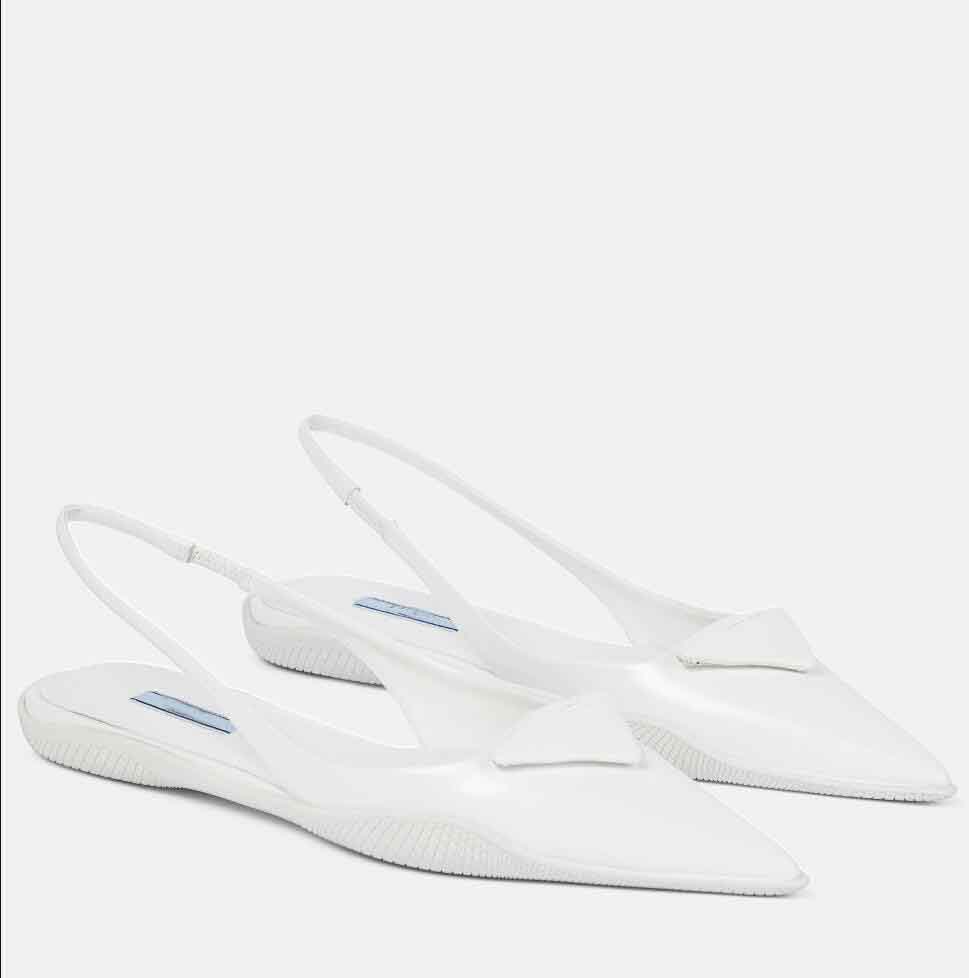 

Famous Summer Pointed toe Sandals Shoes Brushed Leather White Black Slingback Ballerinas Triangle Slingback Lady Comfot Flats EU35-41, R9