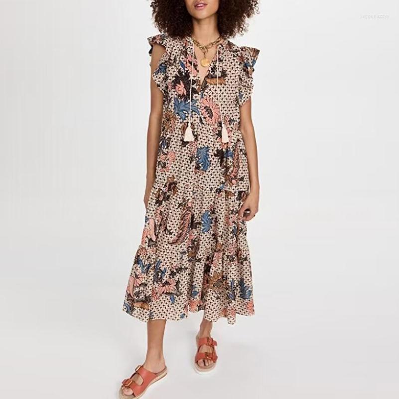 

Casual Dresses Retro Printed Women's Sleeveless Dress 2023 Multiple Color Options Lace Up Soft And Comfortable Loose Holiday Long