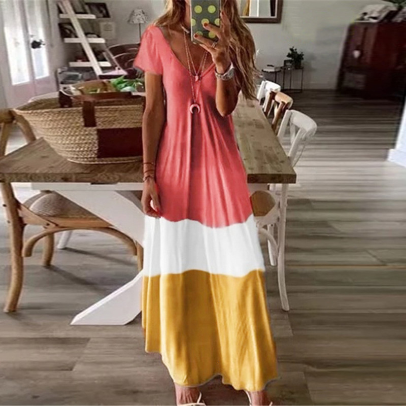 

Casual Dresse V Neck Boho Dresses 2023 Summer Fashion Gradient TieDyed Short Sleeve Long Dress Female Loose Beach Party 230512, Grey1