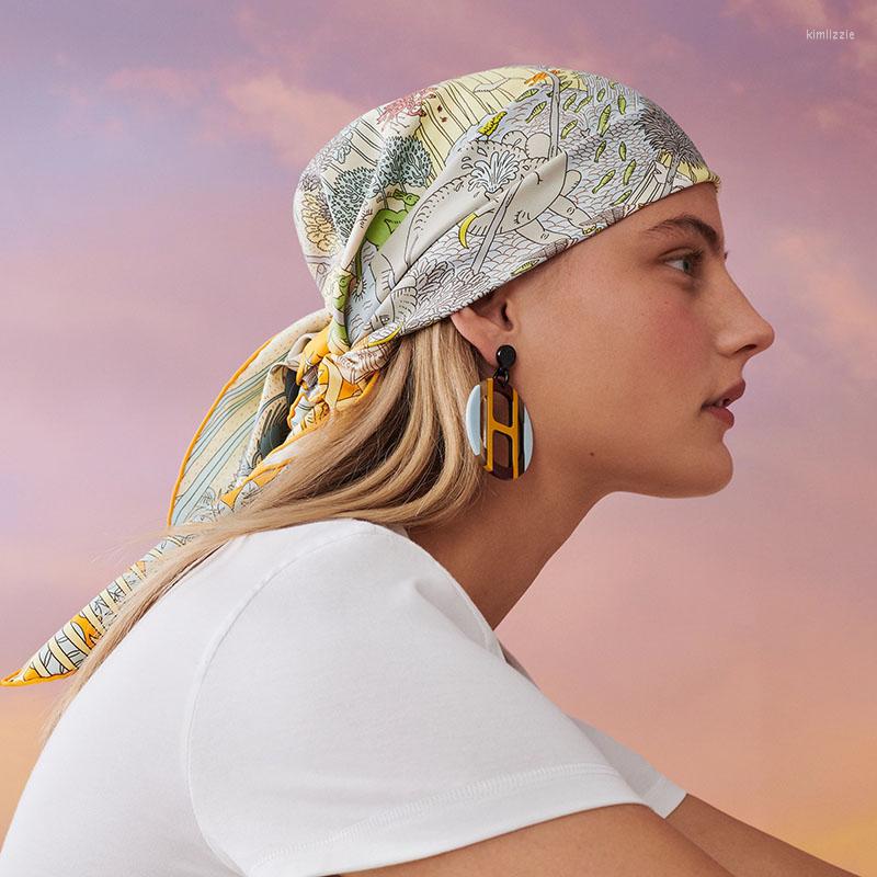 

Scarves Scarf Luxury Hem Animal Carnival Design Stole 90cm Print Hijab Fashion Shawl Silk For Woman Pareo