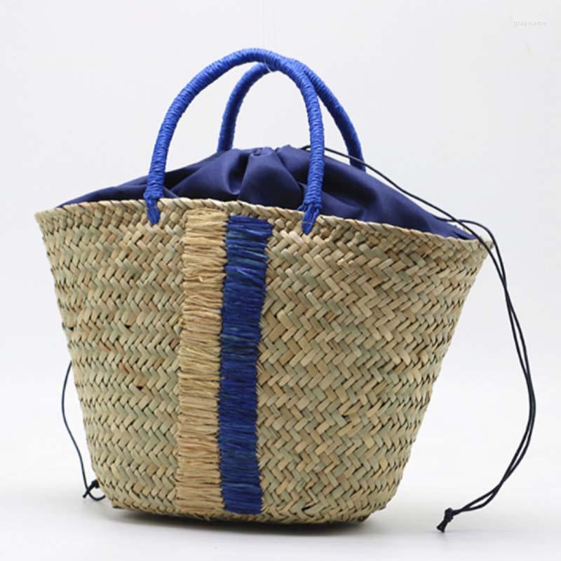

Evening Bags Design Stripe Handwoven Women Bag 2023 Versatile Shoulder Fashion Woven Handbag Tote Summer Beach, Blue